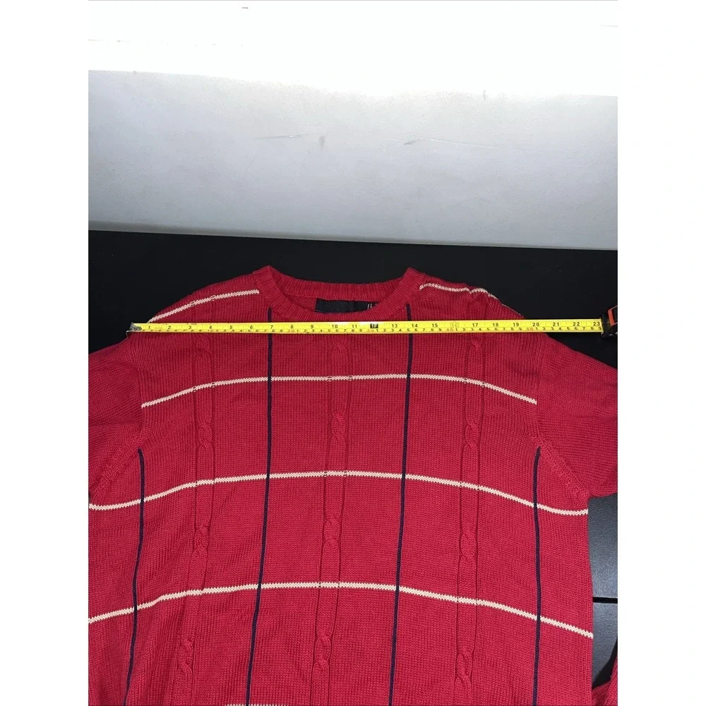 Bill Blass Red Striped Crew Neck Long Sleeve Knit Sweater Mens Large L - Picture 8 of 11